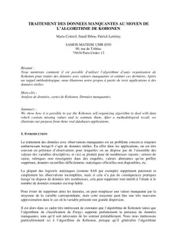Traitement Des Donnees Manquantes Au Moyen De LÁlgorithme De Kohonen