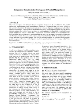 Uniqueness Domains in the Workspace of Parallel Manipulators