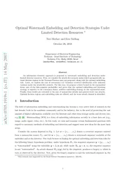Optimal Watermark Embedding and Detection Strategies Under Limited
  Detection Resources