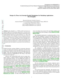 Design of a Three-Axis Isotropic Parallel Manipulator for Machining
  Applications: The Orthoglide