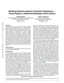 Modeling Epidemic Spread in Synthetic Populations - Virtual Plagues in
  Massively Multiplayer Online Games