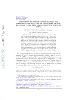 Consistency of support vector machines for forecasting the evolution of
  an unknown ergodic dynamical system from observations with unknown noise