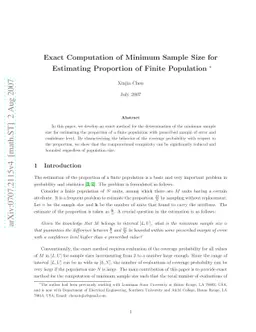 Exact Computation of Minimum Sample Size for Estimating Proportion of
  Finite Population