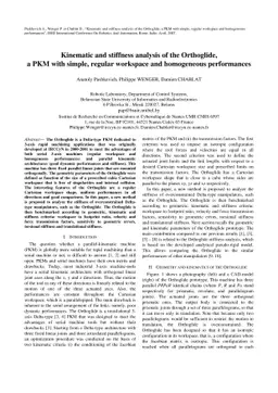 Kinematic and stiffness analysis of the Orthoglide, a PKM with simple,
  regular workspace and homogeneous performances