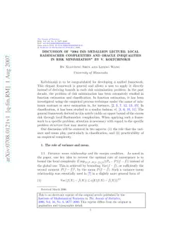 Discussion of ``2004 IMS Medallion Lecture: Local Rademacher
  complexities and oracle inequalities in risk minimization'' by V.
  Koltchinskii