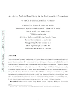 An Interval Analysis Based Study for the Design and the Comparison of
  3-DOF Parallel Kinematic Machines