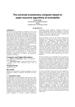 The universal evolutionary computer based on super-recursive algorithms
  of evolvability