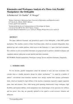 Kinematics and Workspace Analysis of a Three-Axis Parallel Manipulator:
  the Orthoglide