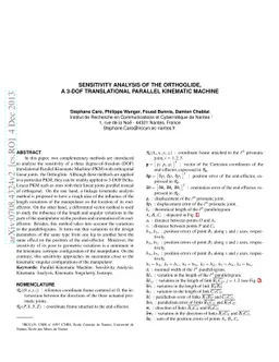 Sensitivity Analysis of the Orthoglide, a 3-DOF Translational Parallel
  Kinematic Machine