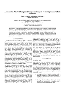 Autoencoder, Principal Component Analysis and Support Vector Regression
  for Data Imputation