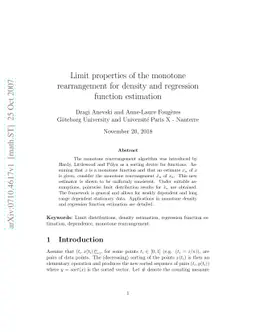 Limit properties of the monotone rearrangement for density and
  regression function estimation