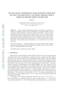 On the Laplace transform of some quadratic forms and the exact
  distribution of the sample variance from a gamma or uniform parent
  distribution