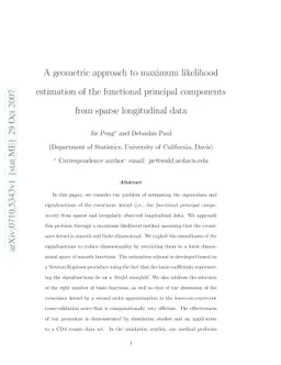 A geometric approach to maximum likelihood estimation of the functional
  principal components from sparse longitudinal data