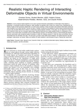 Realistic Haptic Rendering of Interacting Deformable Objects in Virtual
  Environments