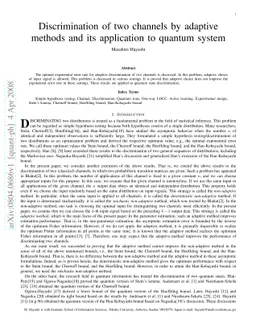 Discrimination of two channels by adaptive methods and its application
  to quantum system