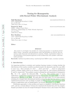 Testing for Homogeneity with Kernel Fisher Discriminant Analysis