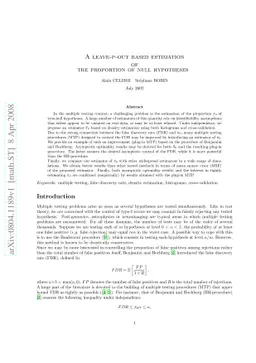 A leave-p-out based estimation of the proportion of null hypotheses