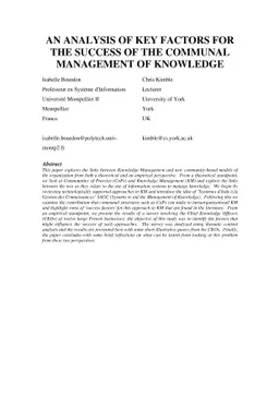 An Analysis of Key Factors for the Success of the Communal Management of
  Knowledge