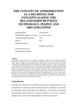 The Concept of Appropriation as a Heuristic for Conceptualising the
  Relationship between Technology, People and Organisations