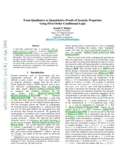From Qualitative to Quantitative Proofs of Security Properties Using
  First-Order Conditional Logic