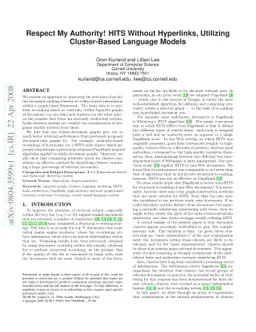 Respect My Authority! HITS Without Hyperlinks, Utilizing Cluster-Based
  Language Models