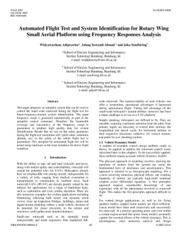 Automated Flight Test and System Identification for Rotary Wing Small
  Aerial Platform using Frequency Responses Analysis