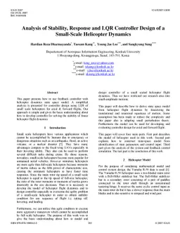 Analysis of Stability, Response and LQR Controller Design of a Small
  Scale Helicopter Dynamics