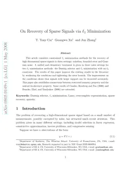 On Recovery of Sparse Signals via $\ell_1$ Minimization