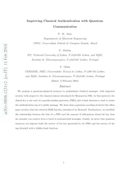 Improving Classical Authentication with Quantum Communication