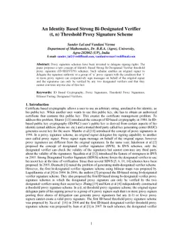 An Identity Based Strong Bi-Designated Verifier (t, n) Threshold Proxy
  Signature Scheme