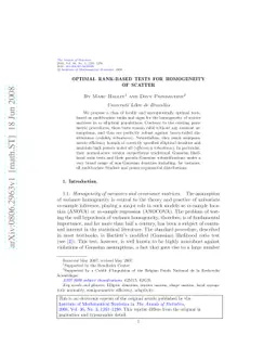 Optimal rank-based tests for homogeneity of scatter
