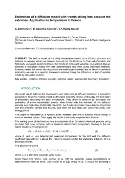 Estimation of a diffusion model with trends taking in account the
  extremes. Application to temperature in France
