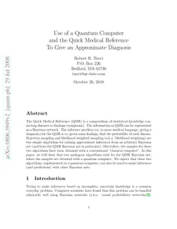 Use of a Quantum Computer and the Quick Medical Reference To Give an
  Approximate Diagnosis