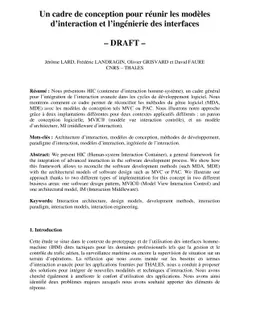 Un cadre de conception pour réunir les modèles dínteraction et
  língénierie des interfaces