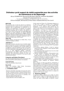 Ordinateur porté support de réalité augmentée pour des
  activités de maintenance et de dépannage