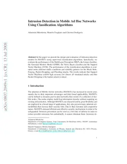 Intrusion Detection in Mobile Ad Hoc Networks Using Classification
  Algorithms