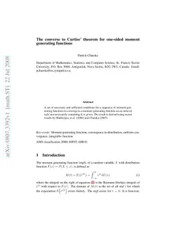 The converse to Curtiss' theorem for one-sided moment generating
  functions