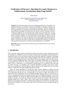 Verification of Peterson's Algorithm for Leader Election in a
  Unidirectional Asynchronous Ring Using NuSMV