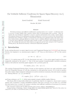 On Verifiable Sufficient Conditions for Sparse Signal Recovery via
  $\ell_1$ Minimization