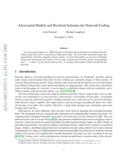 Adversarial Models and Resilient Schemes for Network Coding
