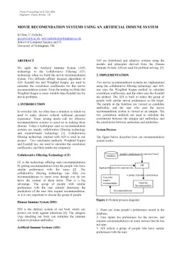Movie Recommendation Systems Using An Artificial Immune System