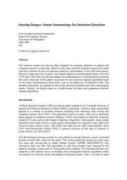 Sensing Danger: Innate Immunology for Intrusion Detection