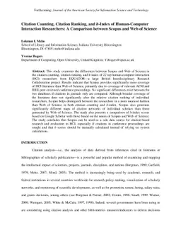 Citation Counting, Citation Ranking, and h-Index of Human-Computer
  Interaction Researchers: A Comparison between Scopus and Web of Science