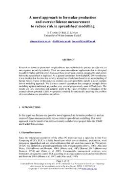 A Novel Approach to Formulae Production and Overconfidence Measurement
  to Reduce Risk in Spreadsheet Modelling
