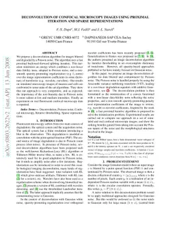 Deconvolution of confocal microscopy images using proximal iteration and
  sparse representations