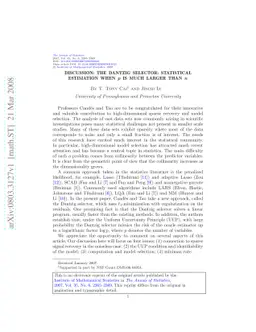 Discussion: The Dantzig selector: Statistical estimation when $p$ is
  much larger than $n$
