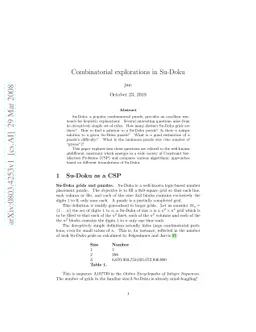 Combinatorial Explorations in Su-Doku