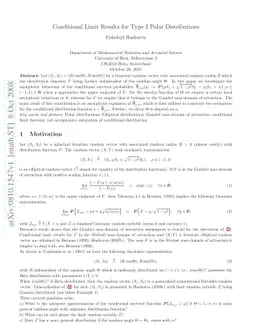 Conditional Limit Results for Type I Polar Distributions