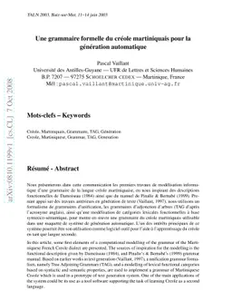 Une grammaire formelle du créole martiniquais pour la génération
  automatique