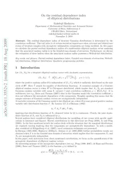 On the residual dependence index of elliptical distributions